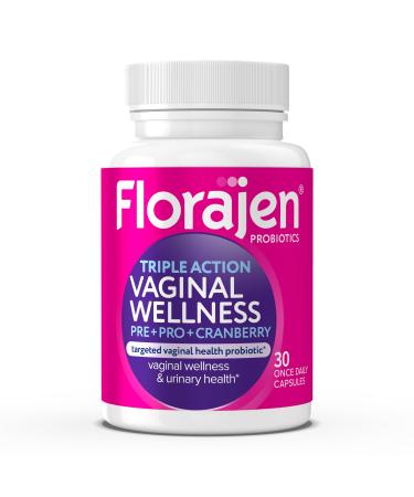 Florajen Women s Triple-Action Probiotic Prebiotic + Probiotic + Cranberry for Vaginal Digestive & Immune Support Fast-Acting Clinically-Studied Gluten-Free & Vegan 30-Count
