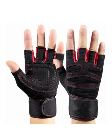 Carpal Tunnel Wrist Brace 1 Pair Of Dumbbell Wristband Non-slip Men And Women Equipment Strength Training Half-finger Breathable Non-slip Sports Gloves (Color : Red Size : Large)