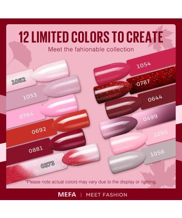 MEFA Red Gel Nail Polish Set 12 Colors Pink Brown Gel Polish Set Dark Red Gel Polish Soak Off UV Led Gray Glitter Nail Gel Manicure at Home DIY Salon for Women - Buy Online on GoSupps.com