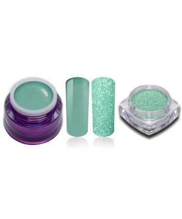 Color Gel Green Pastel Clover with Glitter Powder Set UV LED Nail Gel Studio Quality Color Gel RM Beautynails 2 Pack