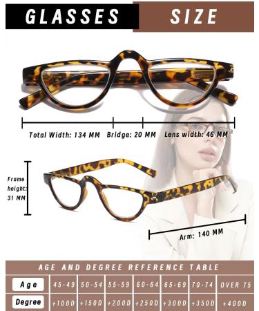 Buy Hubeye Retro Half Moon Reading Glasses - 3 Pairs +1.5 Diopters Lightweight Spring Hinge Stylish for Men & Women - International Shipping Available - Buy Online on GoSupps.com