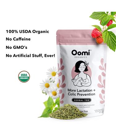 Lactation Tea by Oomi Organics | USDA Organic & Vegan | 15 Sachets | Breastfeeding & Baby Colic Support - Buy Online on GoSupps.com