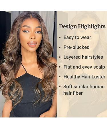 SHUOPUS Long Ombre Brown T Part Synthetic Lace Front Body Wave Wig 24inches - Buy Online on GoSupps.com