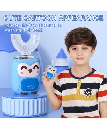 Kids Electric U Shaped Toothbrush | Sonic Toothbrush for Ages 2-7 | 4 Soft Brush Heads & 6 Cleaning Modes | Rechargeable 360 Degree Cleaning - Baby Blue - Buy Online on GoSupps.com