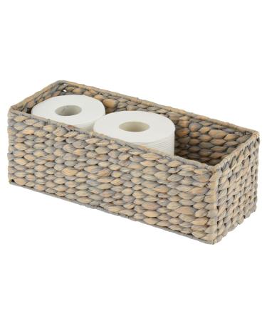 mDesign Woven Hyacinth Narrow Bathroom Toilet Roll Holder Storage Organizer Basket Bin - Rectangle Containers for Bathroom, Toilet Tank - Hold 3 Rolls of Toilet Paper - Gray 1 Gray