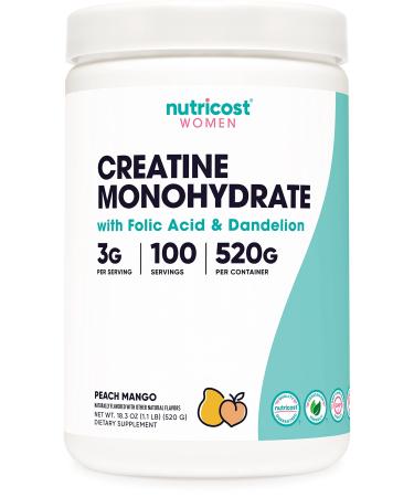 Nutricost Creatine Monohydrate Powder for Women, Micronized, Peach Mango, 100 Servings - Vegetarian, Non-GMO, Gluten Free Peach Mango 100 Servings (Pack of 1)