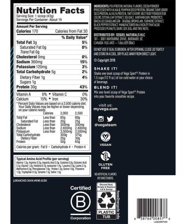 Vega Sport Protein Powder Mocha 28.6oz - Plant-Based Vegan Protein with BCAAs, Amino Acids, and Tart Cherry - Non-Dairy, Keto-Friendly, Gluten-Free & Non-GMO - Buy Online on GoSupps.com