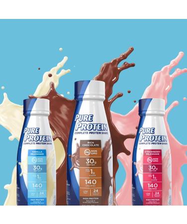 Pure Protein Strawberry Protein Shake - 30g Complete Protein, Ready to Drink, Keto-Friendly - 11 Fl Oz (Pack of 12) - With Vitamins A, C, D, E and Zinc for Immune Health - Buy Online on GoSupps.com