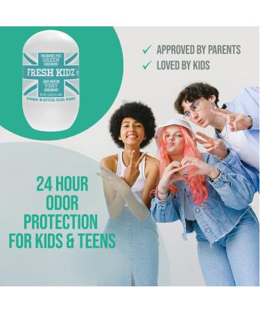 Fresh Kidz Roll On Deodorant for Kids & Teens - Aluminum-Free Baking Soda Formula - 24-Hour Protection Unscented 1.86 fl. oz - Buy Online on GoSupps.com