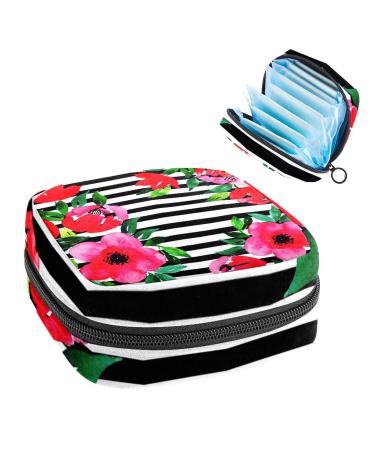 Flower Floral Stripe Sanitary Napkin Storage Bag Feminine Menstrual Cup Pouches Nursing Pad Holder Tampon Bags Portable Period Bag for Women Teen Girls 1Pcs Multi-colored 2