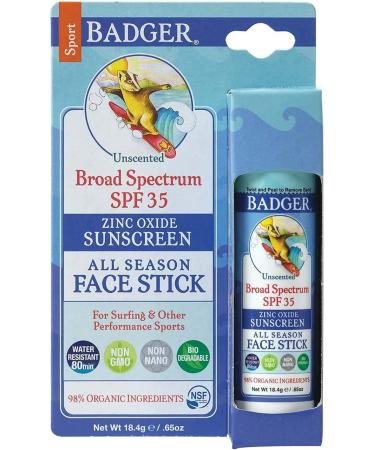 Badger All Season Face Stick Sport Sunscreen SPF 35 Unscented - 0.65 oz | Mineral Protection - Buy Online on GoSupps.com