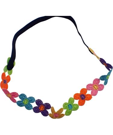 Topkids Accessories Knitted Hippy Elastic Headbands for Women & Girls 70s Party Flower Power Stretchy Headband Colourful Crocheted Daisy Crown Headband for Ladies (Black/Flower) - Buy Online on GoSupps.com