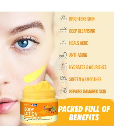 Buy Turmeric & Kojic Body Butter - Natural Skin Brightening Lotion for Even Tone Scars & Age Spots - Whipped Shea Butter Cream - Buy Online on GoSupps.com