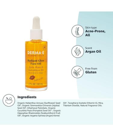 DERMA-E SunKissAlba Radiant Glow Facial Oil - 2 fl oz | Antioxidant Blend with Jojoba, Argan & Seabuckthorn Oils | Body & Hair - Buy Online on GoSupps.com