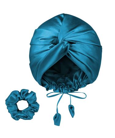 PARISBELLA Reversible Silky Satin Bonnet for Sleeping  Smooth As Silk Hair Wrap for Sleeping  Adjustable Satin Sleep Cap for Women  Stylish Turban for Curly Hair  Peacock Blue  Pack of 1 PeacockBlue