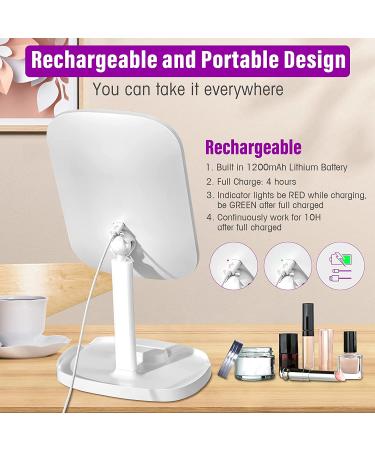 Rechargeable Lighted Makeup Vanity Mirror with Phone Holder | Portable Beauty Mirror with 10X Magnification, 3 Color Lighting, Touch Screen Dimmable - Tabletop Cosmetic Mirror - Buy Online on GoSupps.com