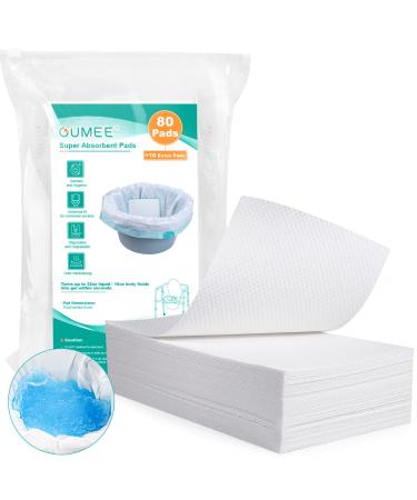 OUMEE 90 Count Super Absorbent Commode Pads for Bedside Commode Bucket Commode Liners Pads with Absorbent Gel Potty Liner Pads for Portable Toilet Bags Bedpans (90 Pcs/Absorbent Pads)