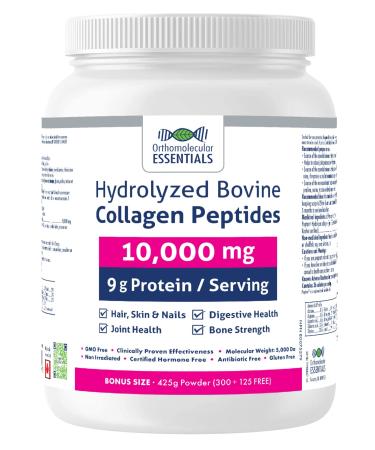 Orthomolecular Hydrolyzed Bovine Collagen Peptides Powder 10 000mg 425g - Vitamins for Bone Strength Digestive Health Joint Health Hair Skin and Nail Vitamins - Collagen Supplement - Research Based Advanced Formulas - Orthomolecular Essentials Formulated 