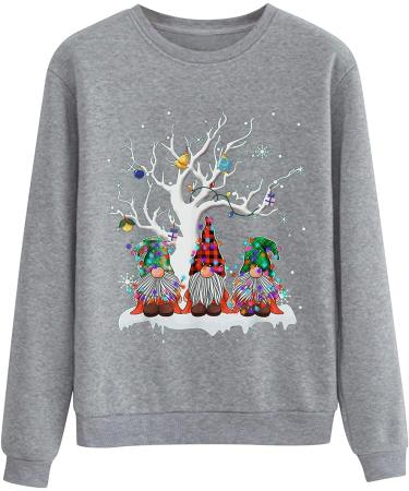 Women's Soft Long Sleeve Graphic Sweatshirt - Round Neck Blouse Pullover | Grey, Size Small - Buy Online on GoSupps.com