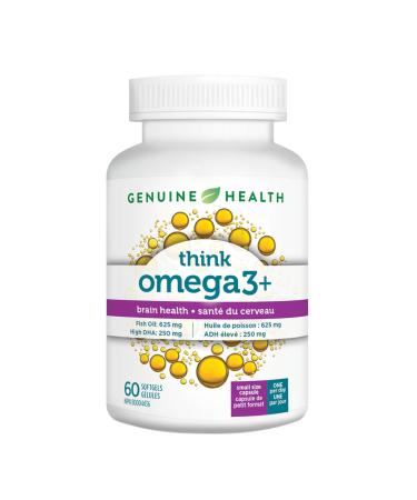 Genuine Health Omega3+ Think 60 softgels 1000mg DHA 400mg EPA Supports healthy cognitive function Wild-caught Non-GMO 60 count (Pack of 1) Think