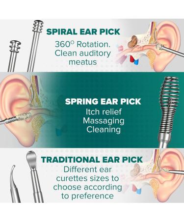 8pc Stainless Steel Ear Wax Remover Kit - Earwax Removal Tool Set with Irrigator Drill & Twister for Gentle Ear Cleaning - Includes Pick & Accessories - Buy Online on GoSupps.com