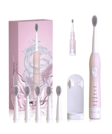 Sonic Electric Toothbrush for Man and Women  Rechargeable Smart Toothbrush for Teenagers Couples  Toothbrush for Lovers with 30s Reminder  2 Mins Timer  6 Modes  6 Brush Heads 40000VPM  with Holder Pink 8950+ 6 Heads+ Ho...