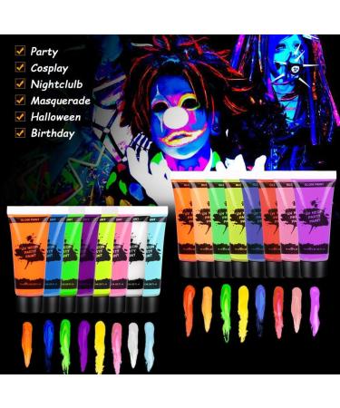 AOOWU UV Glow Face Body Paint Set - 16 Neon Fluorescent Colors - Non-Toxic Makeup Kit for Adults & Kids - Perfect for Parties & Carnivals - Buy Online on GoSupps.com