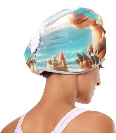 Super Absorbent Cute Dinosaur Beach Hair Towel 2 Pack - Quick Dry Hair Turbans for Women & Girls - Buy Online on GoSupps.com