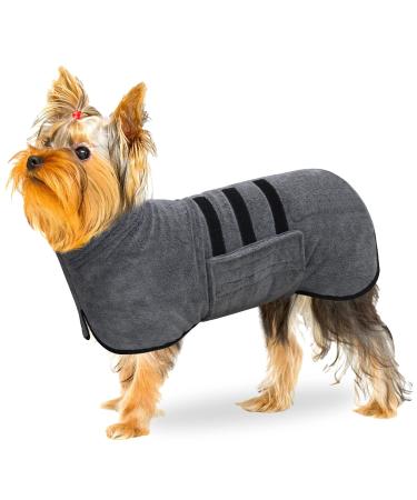 BasVII dog bemper made of microfiber bathrobe dog extra absorbent and quick drying with a Velcro fastener and adjustable shrink tape for large medium and small dogs S gray-S
