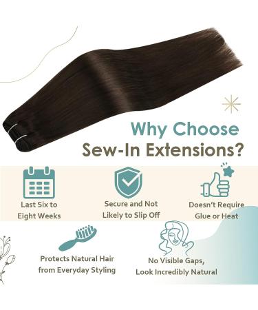 Full Shine Dark Brown Human Hair Weft Extensions 105g 20 Inch - Sew-In Real Hair Bundles for Women - Buy Online on GoSupps.com
