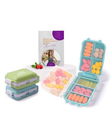 Travel Pill Organizer- 2 Pcs 8 Compartment Pill Organizer with Labels & E-Book Guide- Portable Pill Organizer for Purse- Small Pill Case Organizer- Vitamin Pill Box Organizer- Travel Medicine Holder