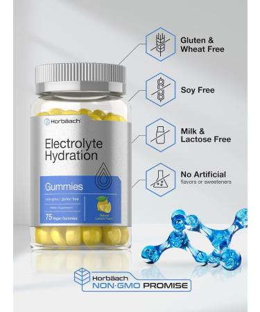 Horb ach Electrolyte Hydration Gummies - 75 Count Vegan Non-GMO Gluten Free Lemon Flavor Supplement for Optimal Hydration - Buy Online on GoSupps.com