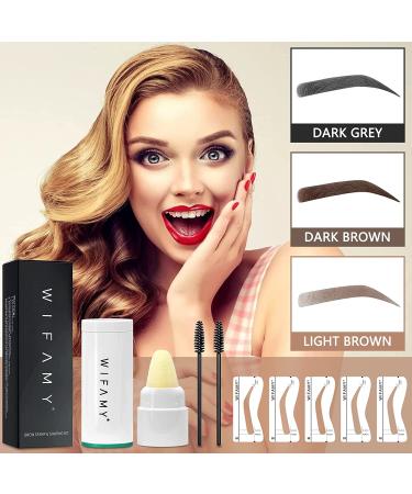 Dark Grey Eyebrow Stamp Stencil Kit - One Step Brow Stamp Makeup Powder with Mirror | Reusable Stencils for Thicker, Fuller Brows - Waterproof and Long Lasting - Buy Online on GoSupps.com