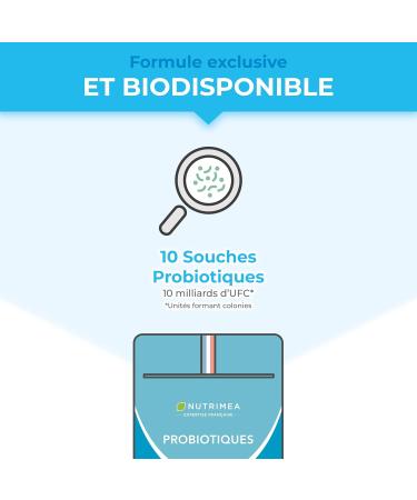 PROBIOTIQUE FLORE INTESTINALE Avec Pr biotiques Equilibre de la Flore Intestinale 10 Souches 10 Milliards d UFC par G lule 60 G lules Vegan Fabriqu en France Nutrimea 10 Milliards D'ufc - Buy Online on GoSupps.com