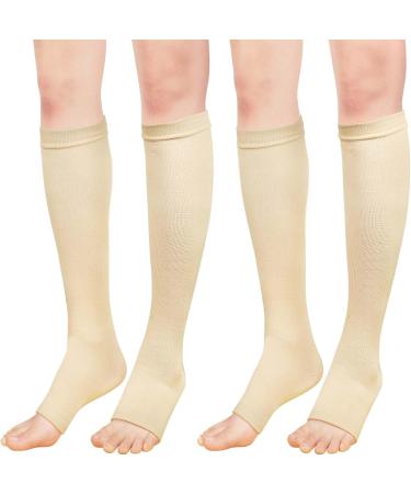 ACWOO Compression Stockings for Men & Women - 2 Pairs Medical Support Socks 15-20 mmHg for Running Sports Cycling & Travel - Beige Open Toe Thrombosis Socks - Buy Online on GoSupps.com