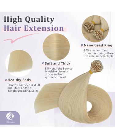Benehair Nano Ring Human Hair Extensions 22Inches Pre Bonded Keratin Fusion Stick Tip Iron Loop Link 50 strands 50g Straight Micro Bead Remy Hairpiece for Women #60 Platinum Blonde 22Inches Platinum Blonde - Buy Online on GoSupps.com
