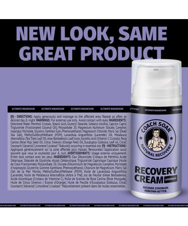 Coach Soak Magnesium Cream with MSM in Pump Bottle - Natural Recovery Cream with Magnesium Chloride & Menthol - Fast-Absorbing for Muscles & Joints Lavender 3.4oz Lavender 3.4 Fl Oz (Pack of 1) - Buy Online on GoSupps.com