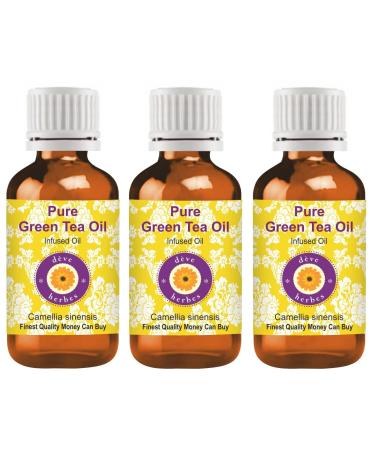 Deve Herbes Pure Green Tea Oil (Camellia sinensis) Infused (Pack of Three) 100ml X 3 (10 oz)