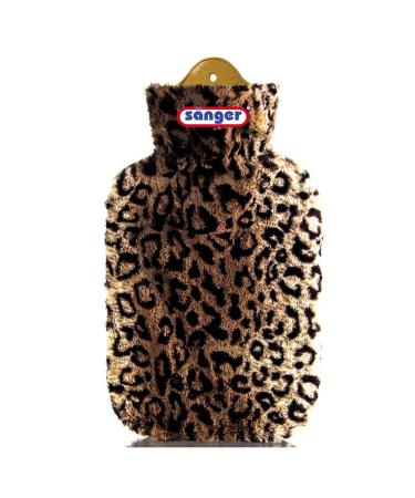Hot water bottle 2 L including velour cover hot water bottle with cover in leopard design