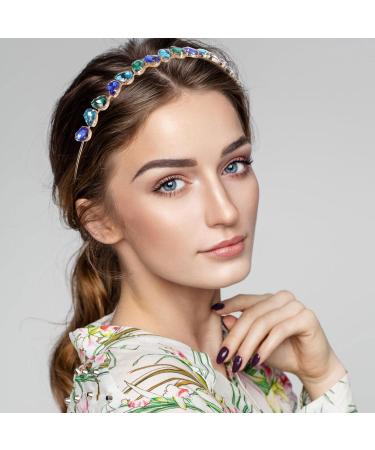 Minkissy Crystal Rhinestone Headband Anti-slip Wedding Bridal Headpieces Bling Hairbands Tiara Bridal Prom Party Hair Accessories for Women Girls (Blue Green) - Buy Online on GoSupps.com