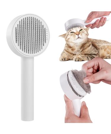 Pet brush self-cleaning brush to remove matters and loose hair pet brush with unlocking button hair loss brush for long and short-haired cats (white)