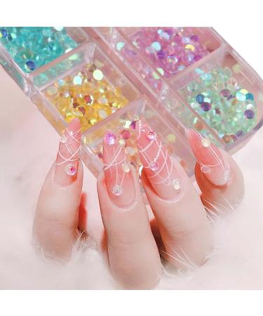 Frosted Aurora Imitation Pearl Mermaid Bubble Beads - 2022 New Candy Color Glass Beads for Nail Art DIY - 3mm Semi-Circular Flat Bottom Beads - 6-Grid Box - Buy Online on GoSupps.com
