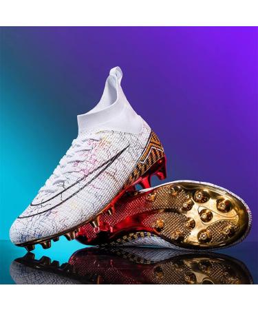 Jugafu Men's High-Top Soccer Cleats Spikes Shoes - Indoor/Outdoor Training Athletic Sneaker (8.5, White) - Buy Online on GoSupps.com