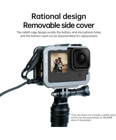 Telesin Aluminum Camera Cage for GoPro Hero 12 11 10 9 | Optimized Housing with Cold Shoe for ND CPL Lens Filter & Microphone - Perfect Accessory for Hero 9 Black - Buy Online on GoSupps.com