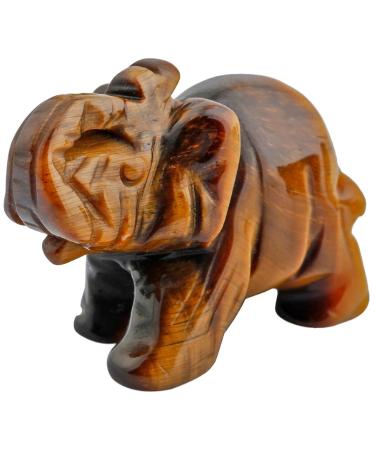mookaitedecor Yellow Tiger's Eye Crystal Elephant Sculpture Statue Crafts Healing Reiki Pocket Gemstone Figurines 1.5 Inch