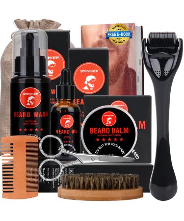 Beard Grooming Kit Beard Kit with Beard Roller Beard Oil Beard Balm Beard Wash Beard Brush Beard Comb Mustache Scissors Beard Care Unique Gifts for Men Beard Set&Kit