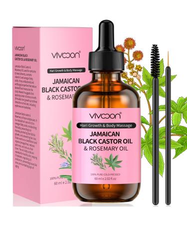 Jamaican Organic Black Castor Oil with Rosemary Cold Pressed for Hair Eyelashes and Eyebrows Growth 100% Natural & Pure Kit A