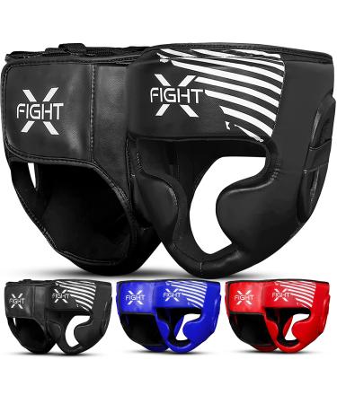 FightX Boxing Headgear For Boxers MMA Training Equipment Set For Youth Boxing Headguard Synthetic Leather MuayThai Kickboxing UFC Sparring Helmet Fighting Headgear Head Guard Protector For Men & Women Black Large-X-Large