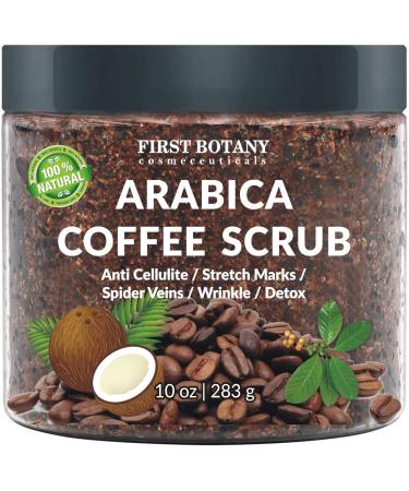 100% Natural Arabica Coffee Scrub with Organic Coffee, Coconut and Shea Butter - Best Acne, Anti Cellulite and Stretch Mark treatment, Spider Vein Therapy for Varicose Veins & Eczema 10 oz Coffee 10 Ounce (Pack of 1)