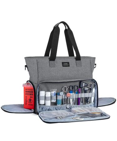 CURMIO Nurse Bag and Tote for Work, Nursing Clinical Bag with Padded Laptop Sleeve Gray